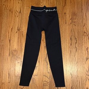 PINK Active Victoria's Secret Black Leggings with Script Waistband, Size Small